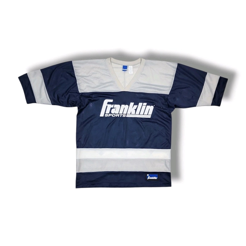 Vintage 1980's FRANKLIN SPORTS Street Hockey‎ Navy White Gray Jersey Men's L